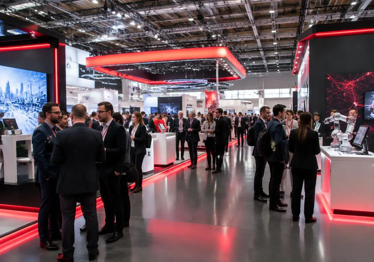 Visitors networking at a technology exhibition