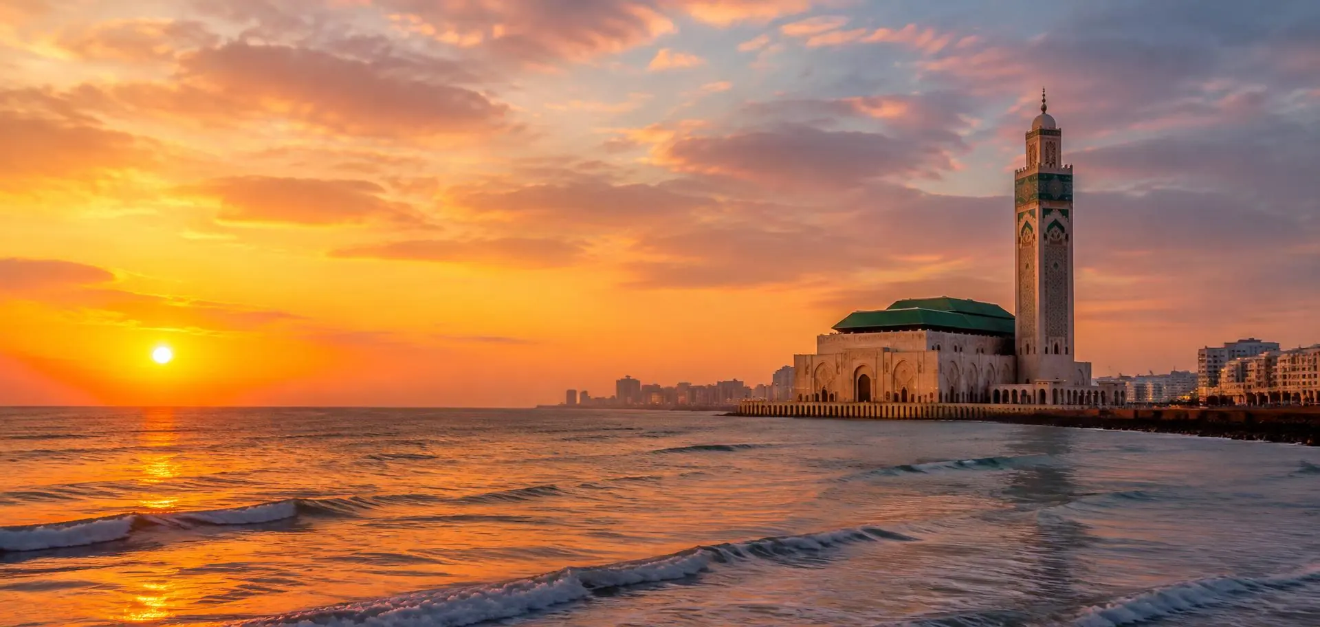 Casablanca coastline at sunset